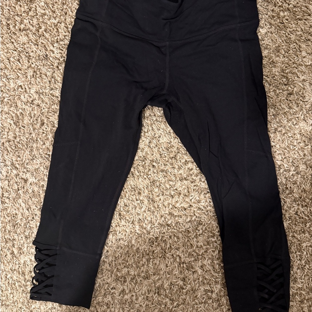 Athleta Black Leggings with Lace-Up Detail